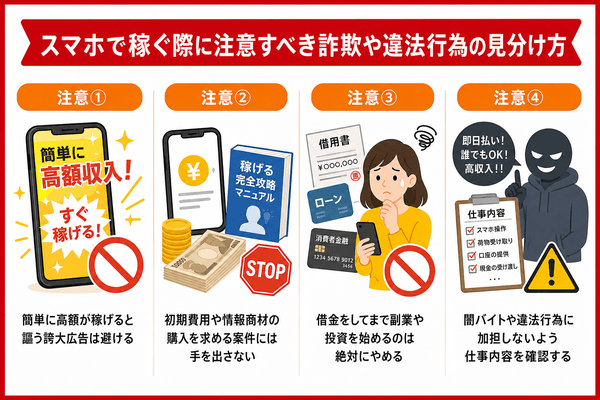 スマホで稼ぐ際に注意すべき詐欺や違法行為の見分け方