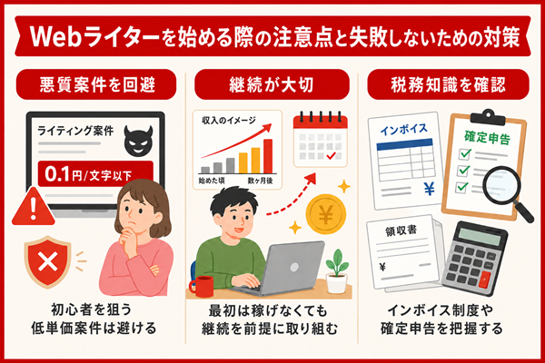Webライターを始める際の注意点と失敗しないための対策