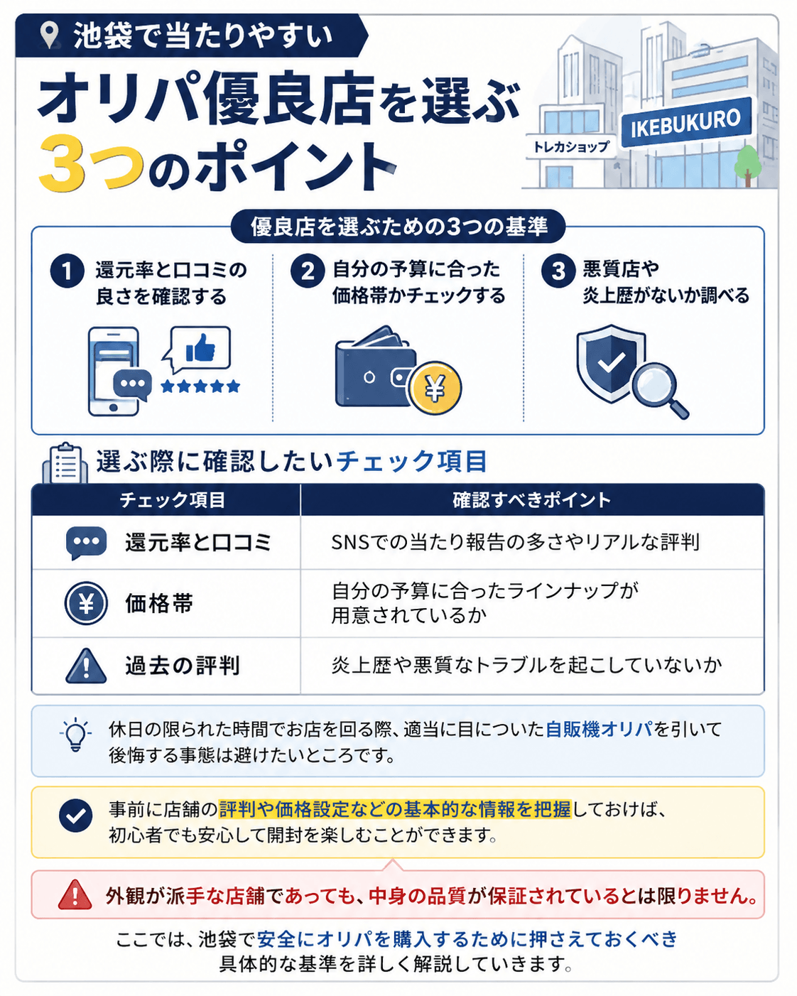 池袋で当たりやすいオリパ優良店を選ぶ3つのポイント画像