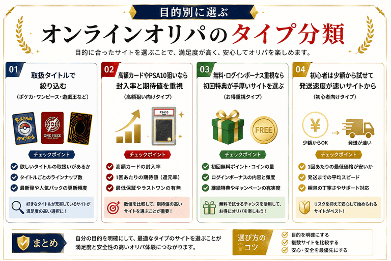 目的別に選ぶオンラインオリパのタイプ分類